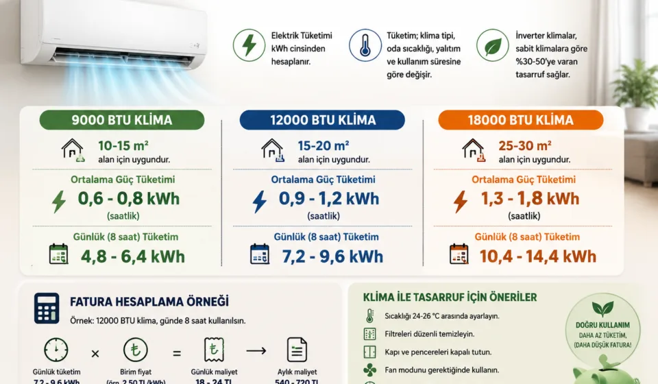 Klima Ne Kadar Elektrik Yakar? 9000, 12000 ve 18000 BTU Tüketim Hesabı